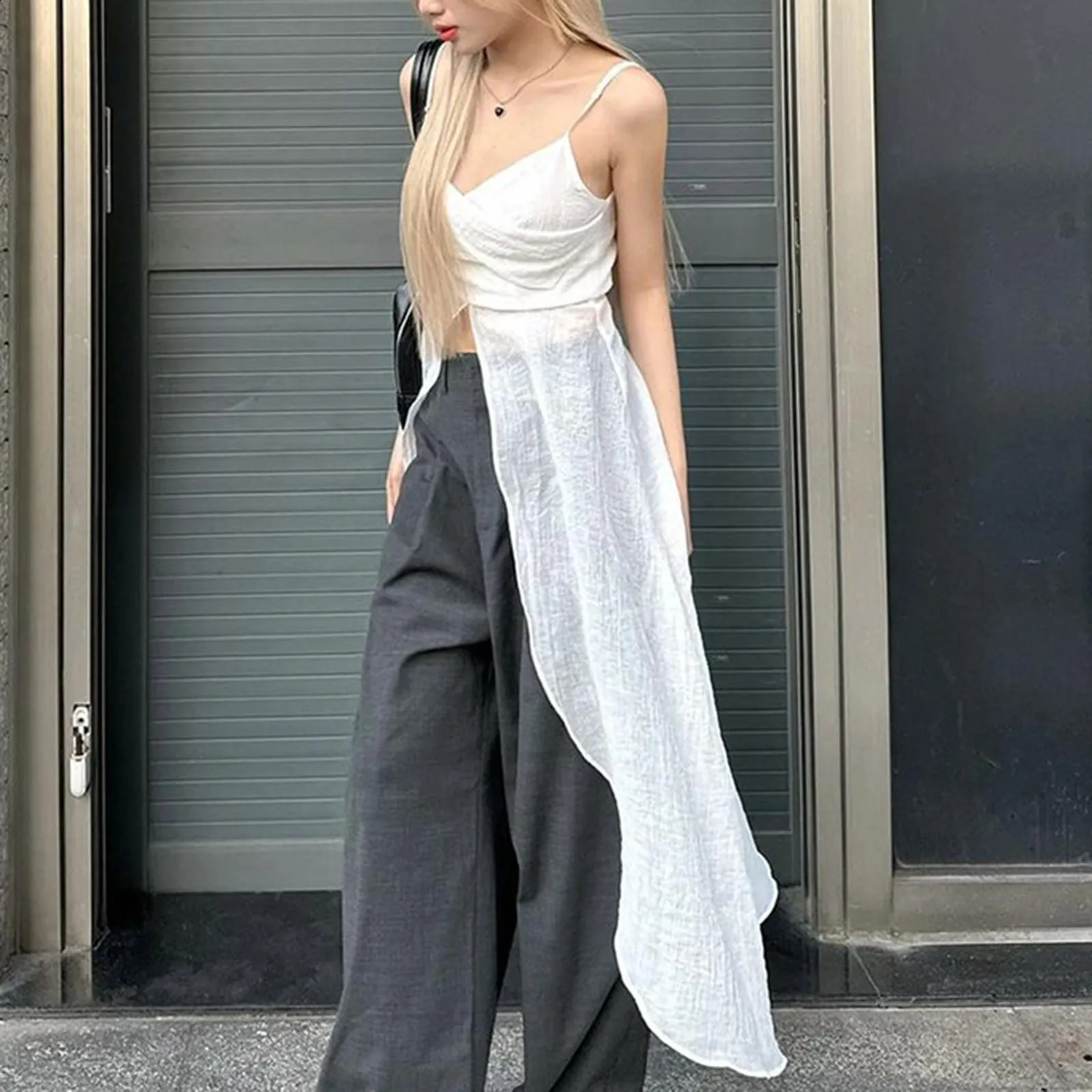 High Street Women Y2k Tank Tops Solid Color Sleeveless Camisole Sexy Spaghetti Strap Low Cut Vest Summer Party Club Top 240327