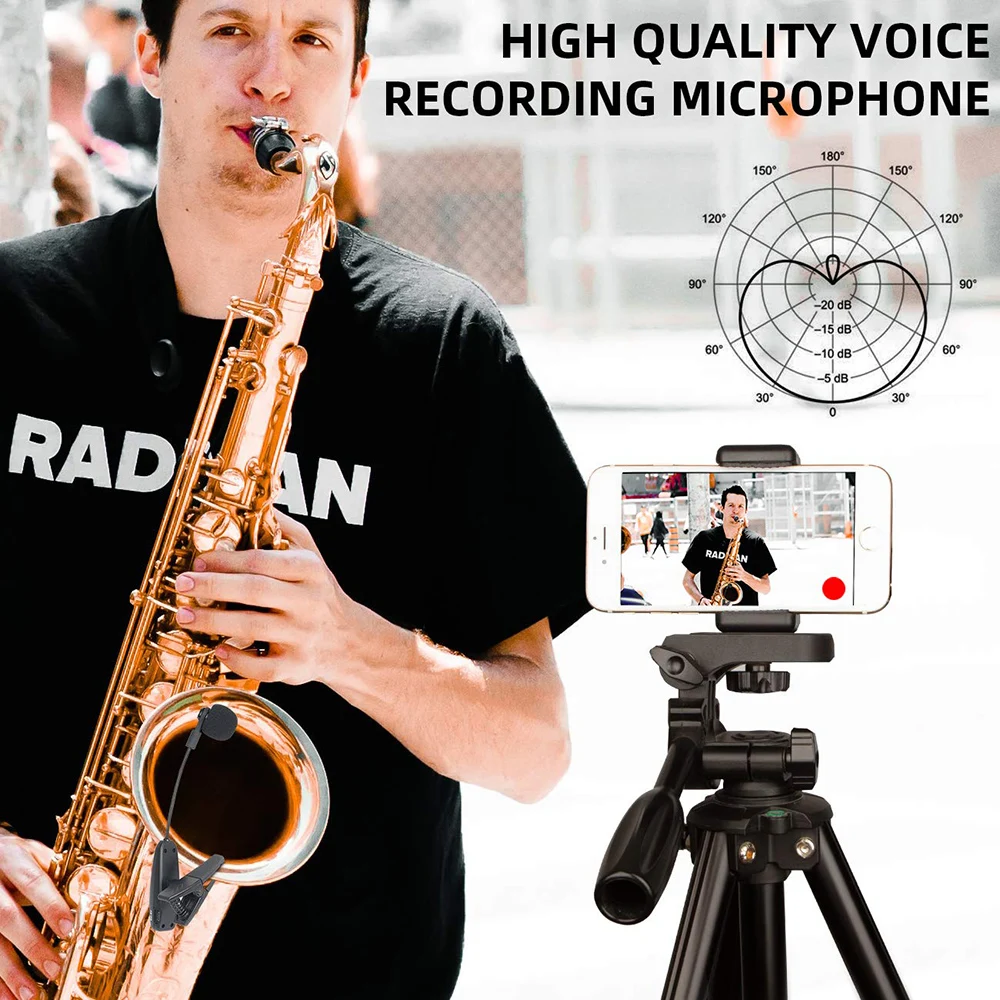 Microphones UHF Saxophone Mic Wireless Microphone System Clip on Musical Instruments for Saxophone Trumpet Sax Horn Tuba flute Clarinet Pipe