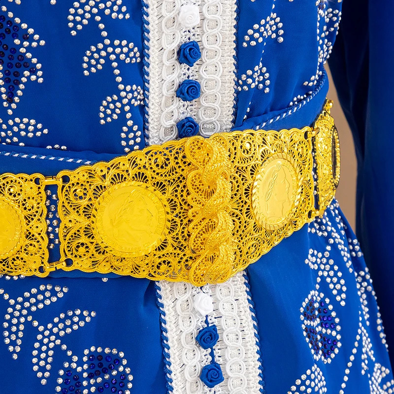 Fatima Hochzeit Gold Farbe Braut Algerian Style Head Coin Taillenkette Quadratgürtel Arabische traditionelle Weihnachtsschmuck 240401