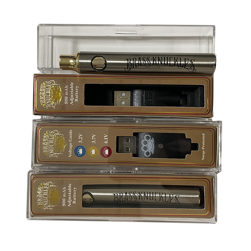 Pré-aquecimento 510 Thread Brass Knuckless Bateria 900 mAh Variável Variável Vape Cart Bateria com USB-C Kits de caneta de vaporizador USB-C Caixa de bateria Authentic 100%