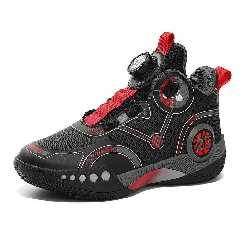 Athletic Outdoor 2023 New Children Shoes Boys Girls Fashion Sneakers Swivel Buckle Kids Basketball Shoes Non-slip Child Training Athletic Shoes 240407