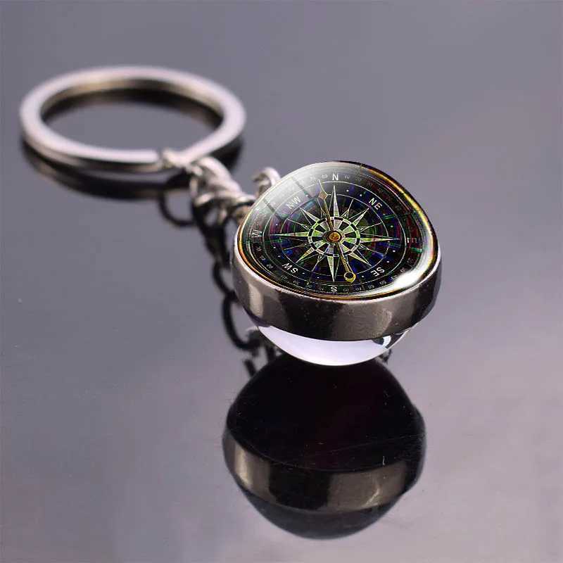 Клайки Lanyards Vintage Compass Jewelry Glass Ball Ball Keyring Keyring Art Keyholder Рождественский подарок это не настоящий компас Q240403