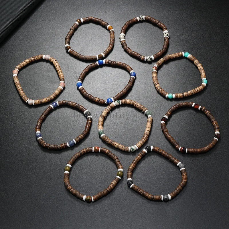 Round Natural Gem Stone bead strand Bracelet coconut shell spacer Bracelets Bangles for Women