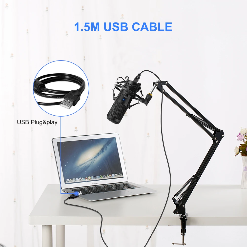 Óculos Microfone Microfone USB Microfone de gravação D80 Com Stand e Ring Light para PC Karaoke Streaming Podcasting para YouTube