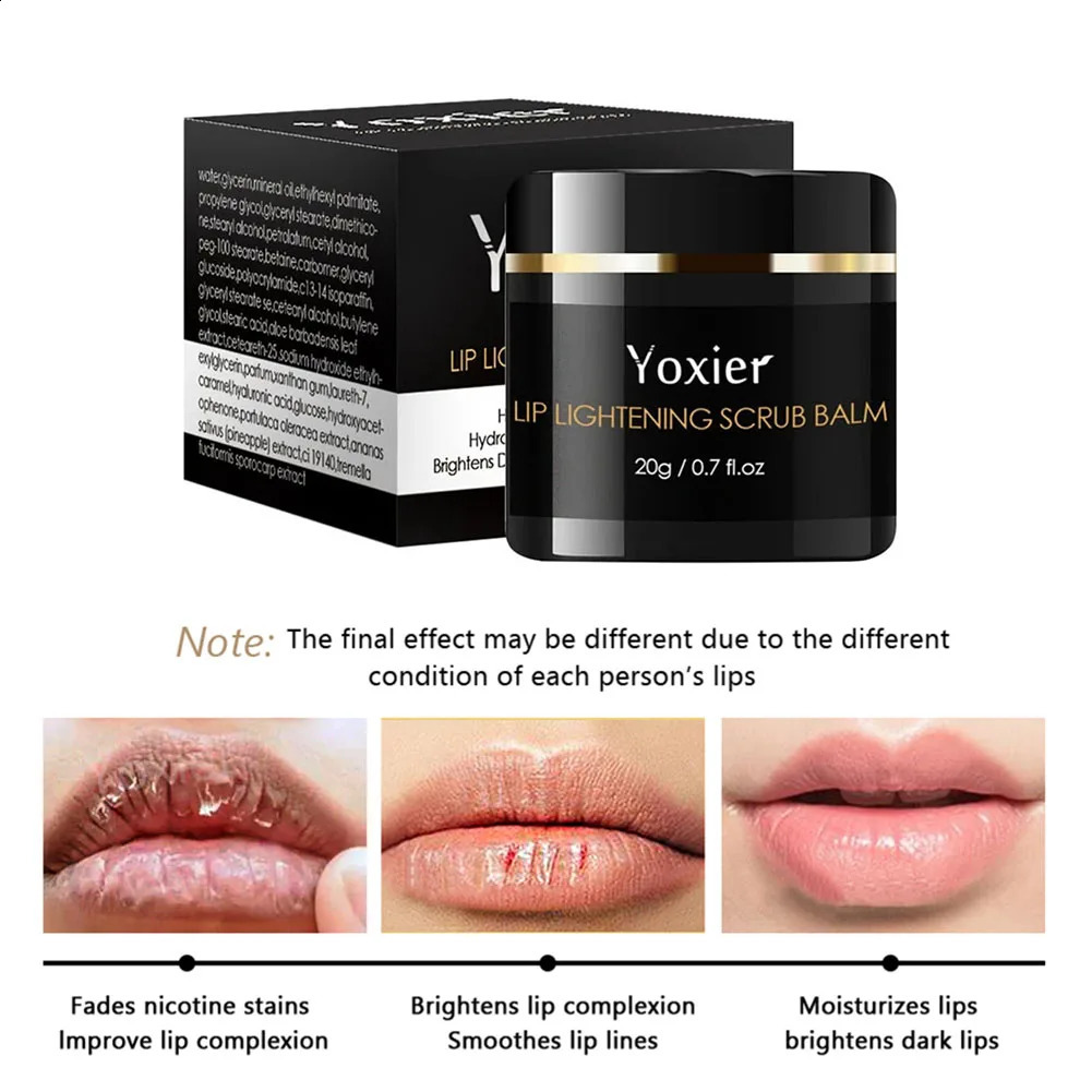 Yoxier Lip Scrub Balm Pink Fresh Bleaching Cream Ta bort mörka läppar Fuktande Brightening Black Care 20G 240321