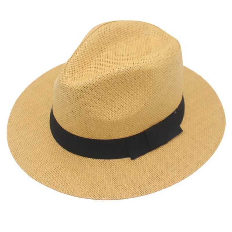 Шляпа шляпы широких краев ковша шляпы женщин мужчины черная лента соломенная шляпа