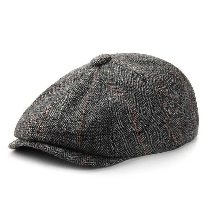 Skąpy brzegowe czapki męskie i damskie swobodne beret vintage ośmioboczny kapelusz jesienna zima malarz news 100 przednie Q240403