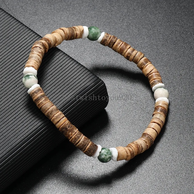 Round Natural Gem Stone bead strand Bracelet coconut shell spacer Bracelets Bangles for Women