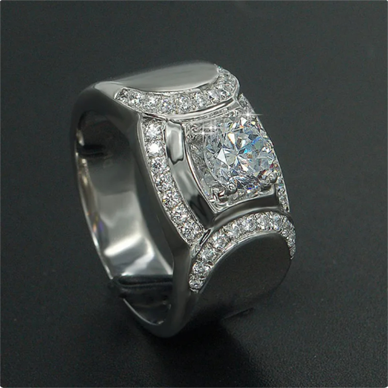 Valuable Male Lab Moissanite Diamond Ring 925 Sterling Silver Engagement Wedding Band Rings for Men Promise Party Gift