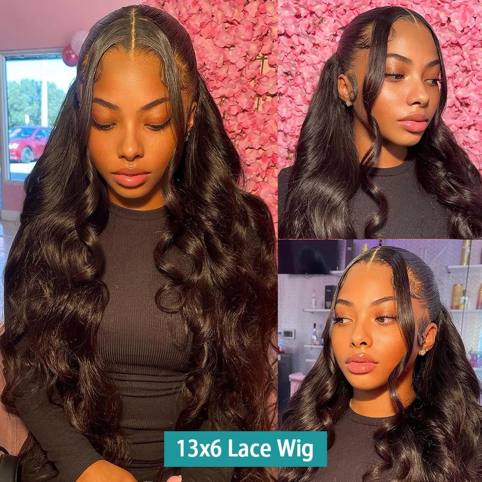 13x6 Body Wave Gluesless Lace Frontal Human Hair Wigs Brazilian Remy 30 40 Inch Transparent 5x5 Lace Closure Front Wig for Women