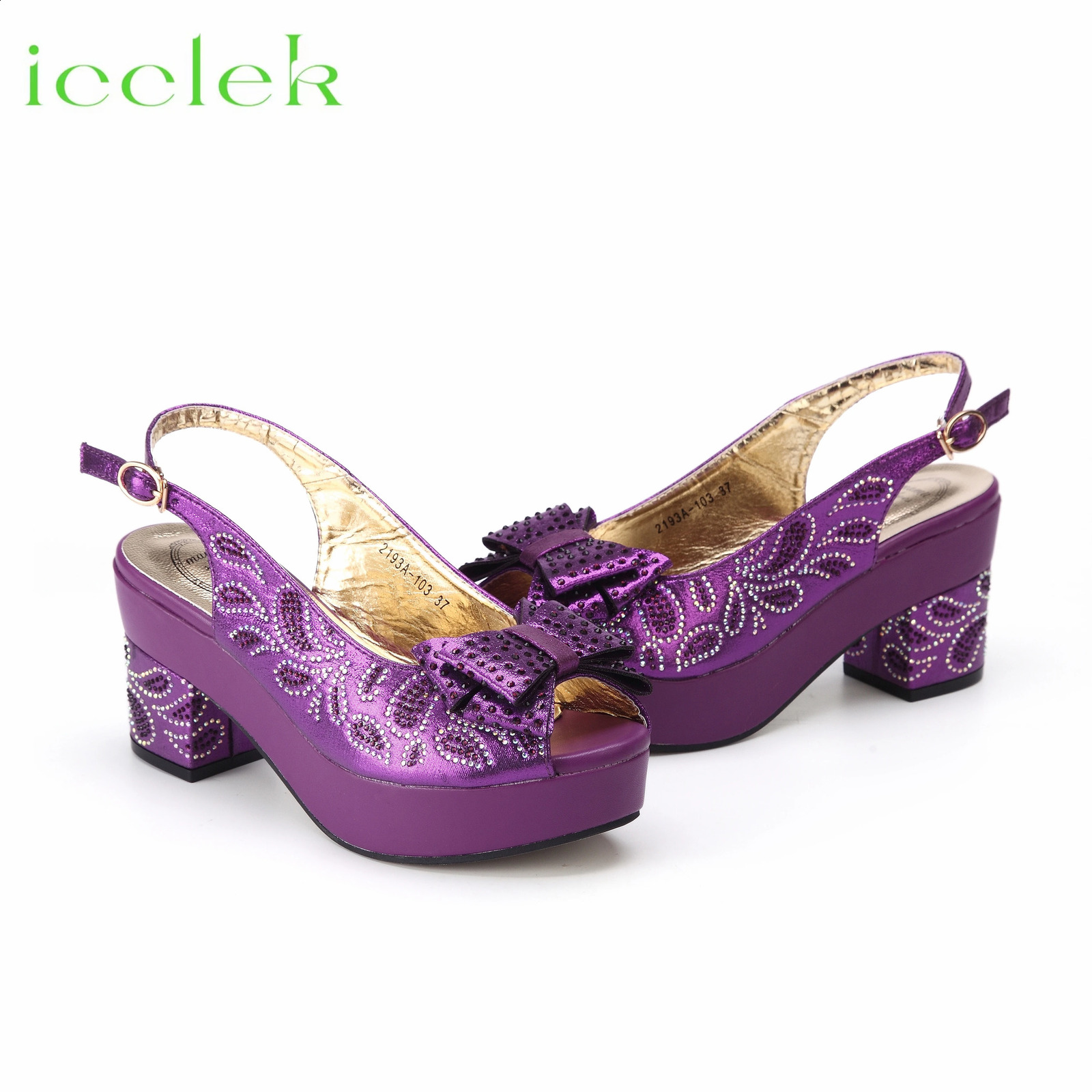 Latest Summer Purple Color Peep Toe Ladies Sandals Shoes and Bag Set Decotate with Crystal For Women Party Pump 240409