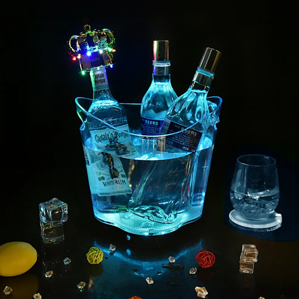 Seau à glace à LED en acrylique 5l à grande capacité Champagne à bière de bière seau de boisson Conteneurs batterie pour les bars nocturnes 240327