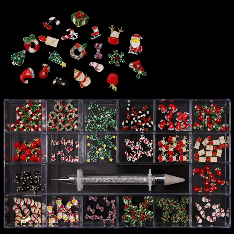 Liquids 20 Grids/box Nail Art Alloy Charms Christmas/halloween Gift Jewelry Set Nail Decoration 200/Rhinestones/metal Rivets#zb03