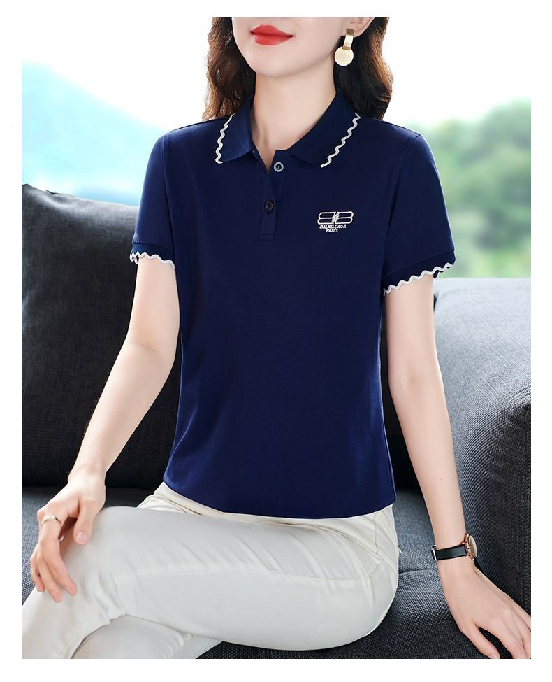 Kvinnors polo t-shirt stor storlek 2024 sommar ny polo hals kort ärm avslappnad lös mode topp kvinnor
