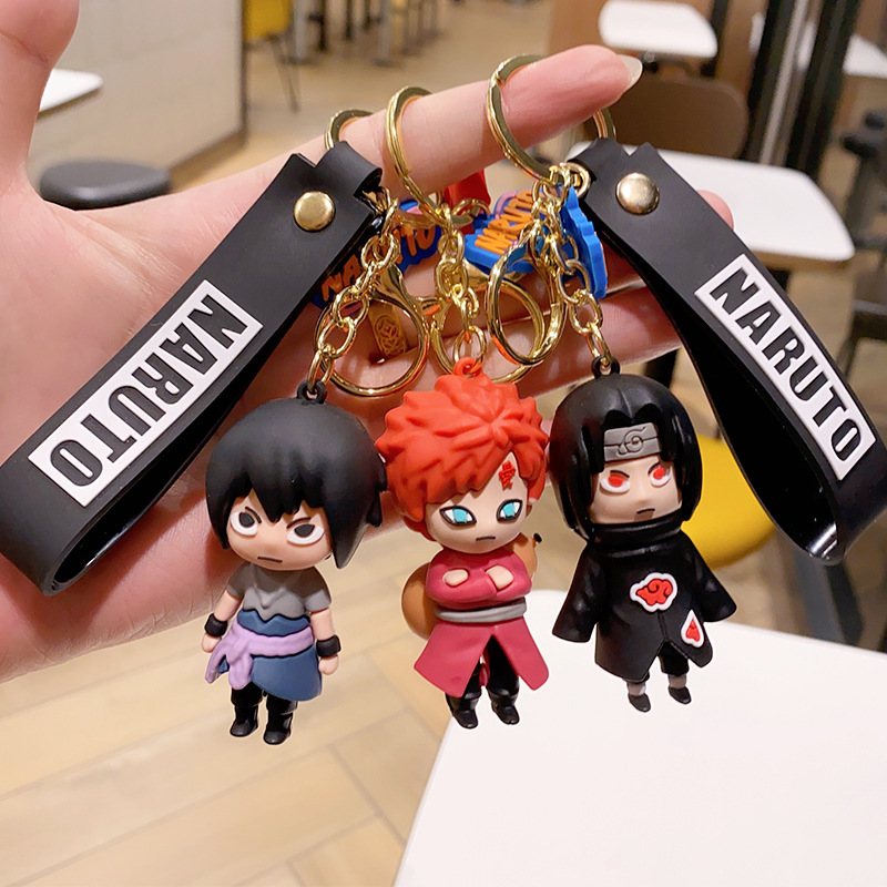 Designerschlüsselkettenzubehör Cartoon Anime Naruto Schlüsselkette Ringe Drop Kleber Figur zarter Beutel Anhänger Hängende Dekoration Schlüsselketten für Männer