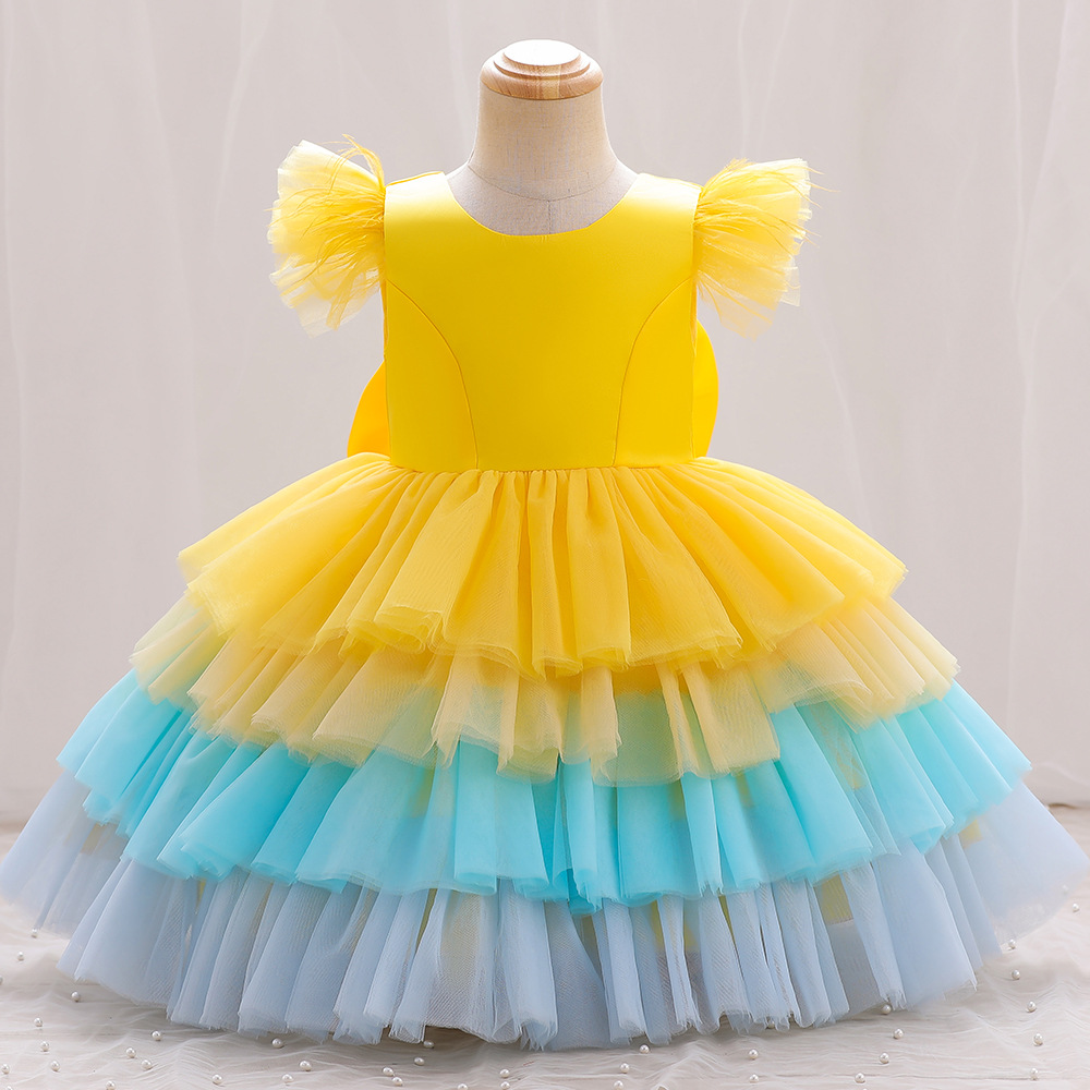 Sweet Pink Yellow Blue Jewel Layers Girl's Birthday/Party Dresses Girl's Pageant Dresses Flower Girl Dresses Girls Everyday Skirts Kids' Wear SZ 2-10 D407266