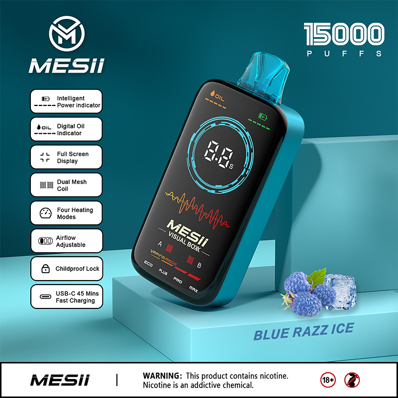 Mesii Mesii Visual Box 15k Vaporizadores Vaporizador desechable 15 Sabores Cigarrillos electrónicos AIFLOW Ajustable Cigarrillos electrónicos de bobina de malla