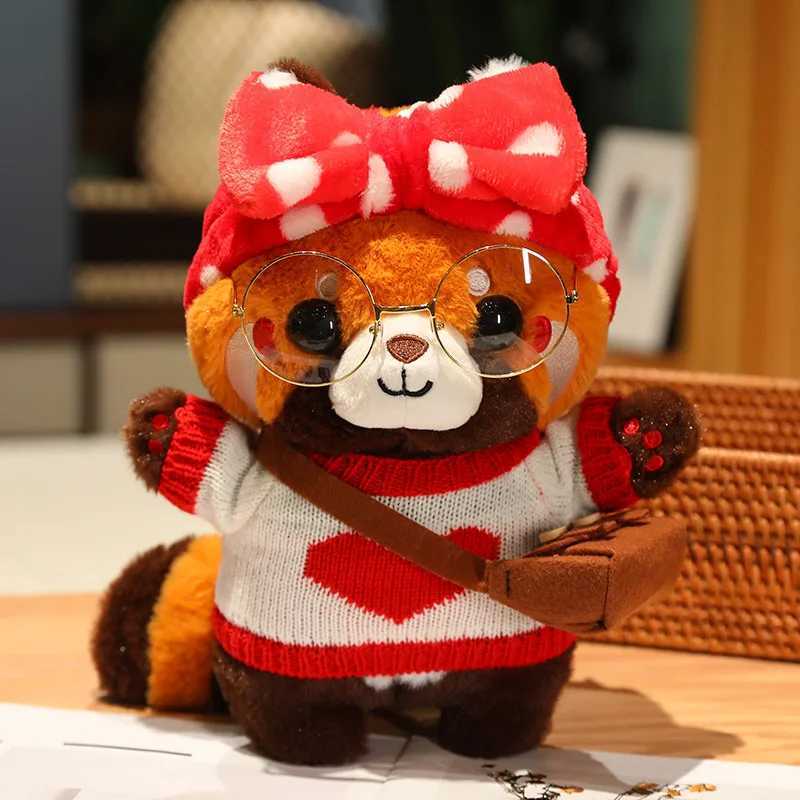 Filmer TV PLUSH Toy 30cm Lovely Raccoon Turn Red Panda Cosplay Dress Up Plysch Toys Stuffed Cute Animals Dog Soft Pillow For Birthday Presents 240407