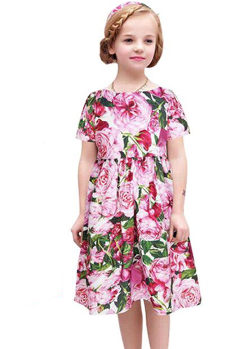 European & American Style Kids Dress 2024 New Children's Summer Girls Clothes Full cotton Print Short Sleeved Baby Dress Girl's Dresses