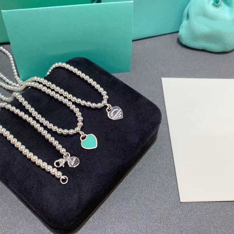 Designer Brand Version haute émail LOVE TIFFAYS Collier Ins Wind Drip Glue Coeur en forme de perle ronde Perle Bouddha Chaîne