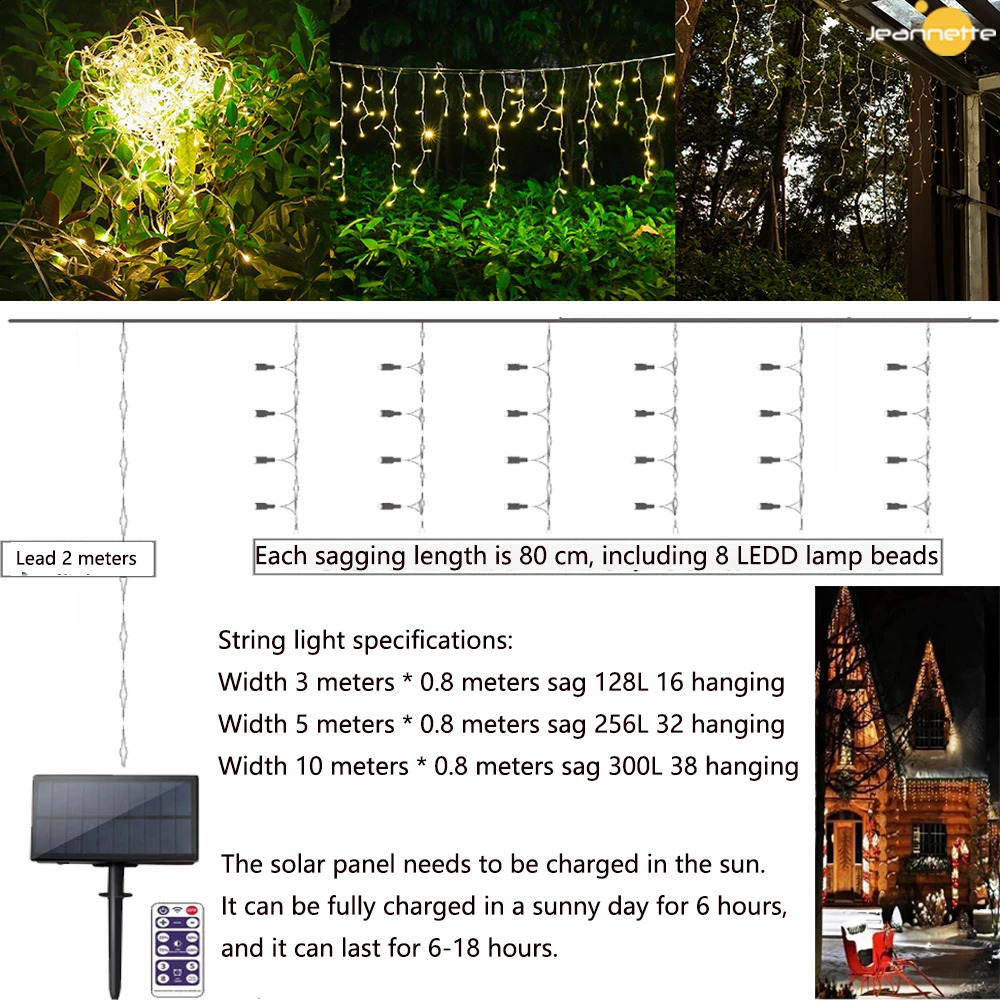 Solar Street Garland House Lights Christmas Decorations Garden décorations Ornements extérieurs LED Festoon Icicle Curtain Lights Troop 0,8M 240329