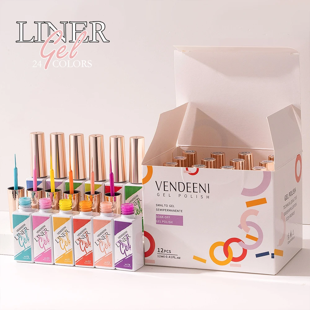 Gel Vendeeni 24色/セット10mlペインティングゲルネイルアートUV LEDネイルペイントゲルポリッシュUVカラージェルスパイダーネイルジェルポリッシュ