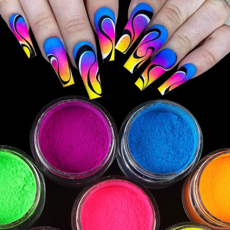 Analysator 9 BoxNeon Pigment Nail Fluorescence Powder Glitter Chrome Powder Gel Polish Shinny Dust Ombre Manicure Decoration Nail Kits