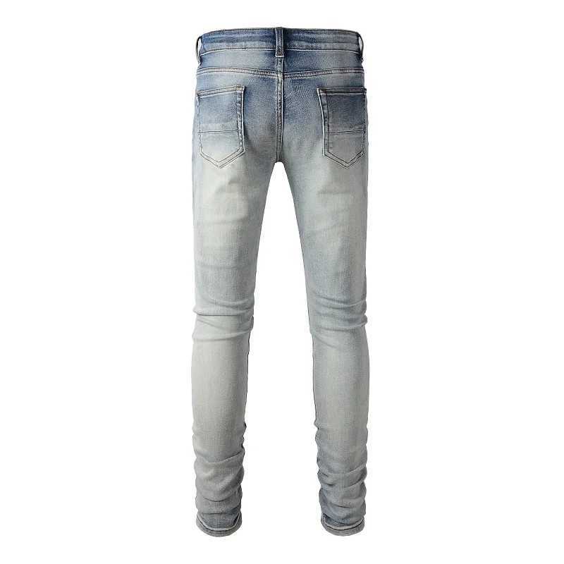 Mäns jeans herrar bandana paisley tryckt patch denim jeans tätt monterade avsmalnande elastiska byxor ljusblå tårar nödställda bantersl2403