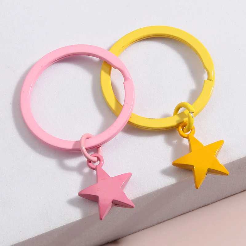 Schlüsselanhänger Lanyards  süßer Emaille Schlüsselbund Buntes Sternschlüssel Ring Pentagrammketten Freundschaft Geschenke für Frauen Männer DIY handgefertigtes Schmuck Q240403