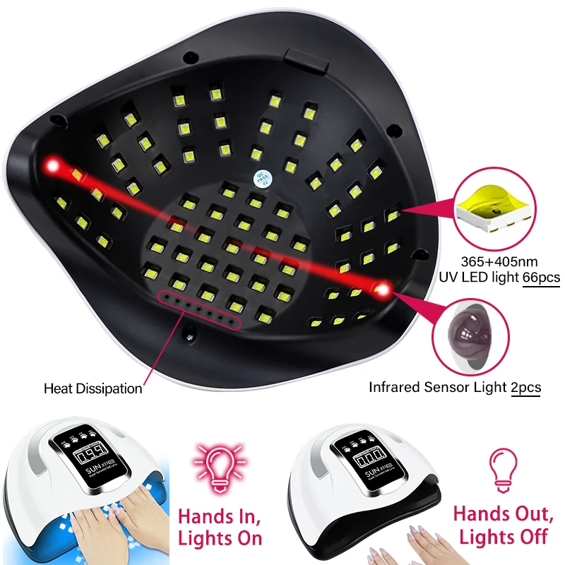 Kits 66leds lampe à ongles LED UV UV haute puissance pour conception portable de gel à ongles à séchage rapide avec sèche-ongle de capteur intelligent lampe de durcissement