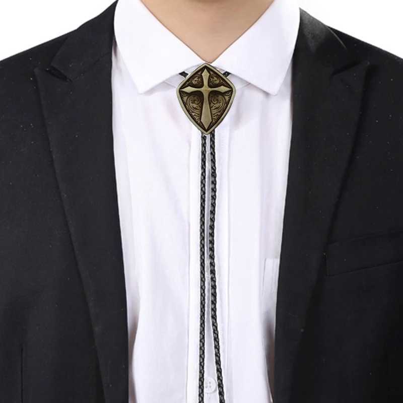 Bolo Ties Bolo Tie för män Shieldcross Cowboy Nattie Rustics Necklace Costume Accessories For Women Vintage Bolo Tie Neck smycken 240407