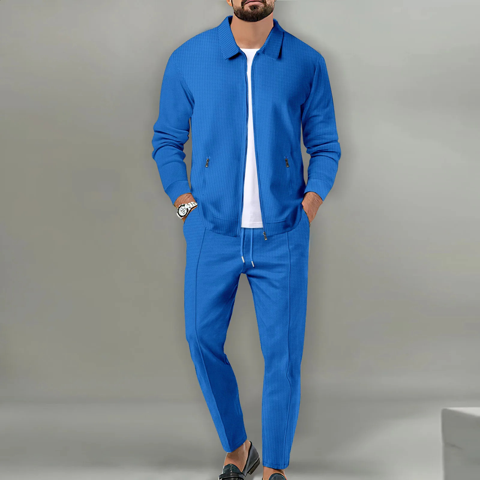 Men Casual Suit Top Długie rękawy i spodnie S3XL Stylowy kolor stały Wysoka jakość 240325