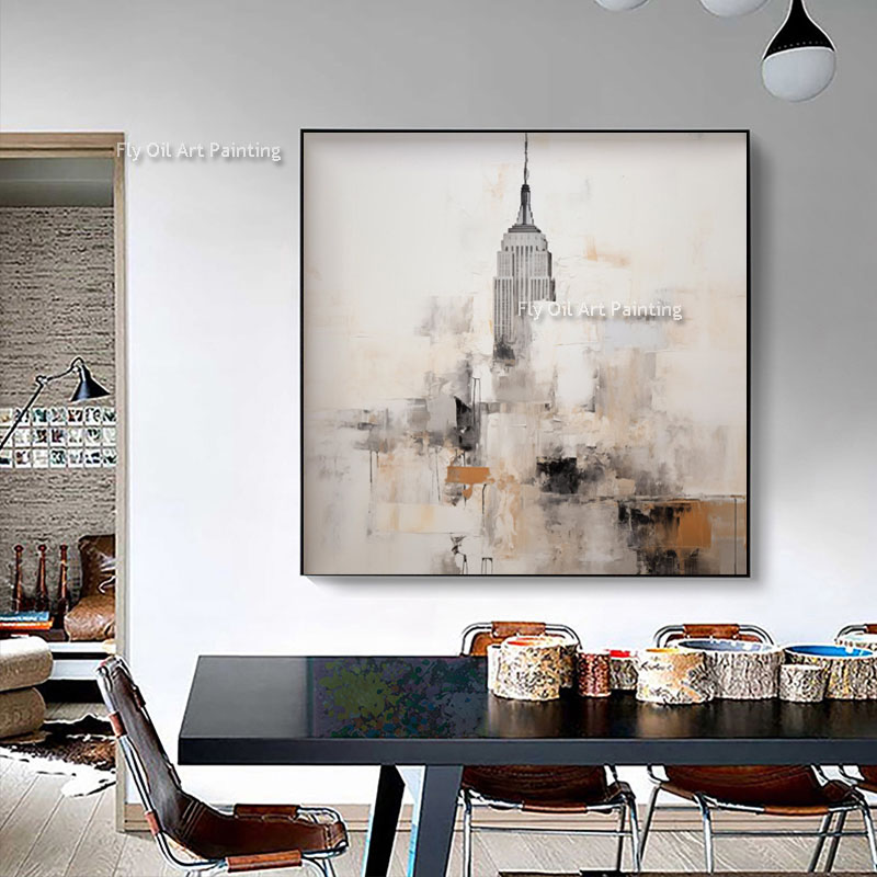 100% handgjorda Empire State Building Oil Målning Abstract Vintage New York City Canvas Målning City Artwork City StreetScape Wall Art for Living Room Decor