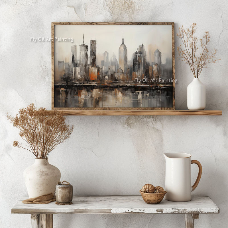 New York City Skyline Ölgemälde 100% handgefertigte Stadt Landschaft abstrakte städtische Vintage -Leinwand Malerei moderne Wandkunst für Wohnzimmerdekoration zu Hause