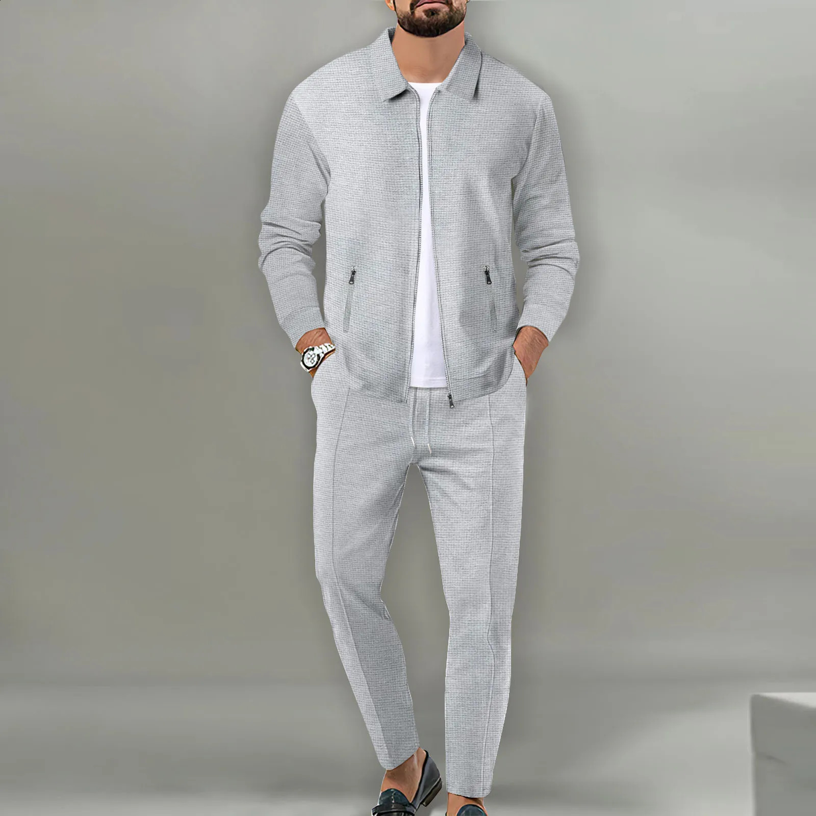 Men Casual Suit Top Długie rękawy i spodnie S3XL Stylowy kolor stały Wysoka jakość 240325