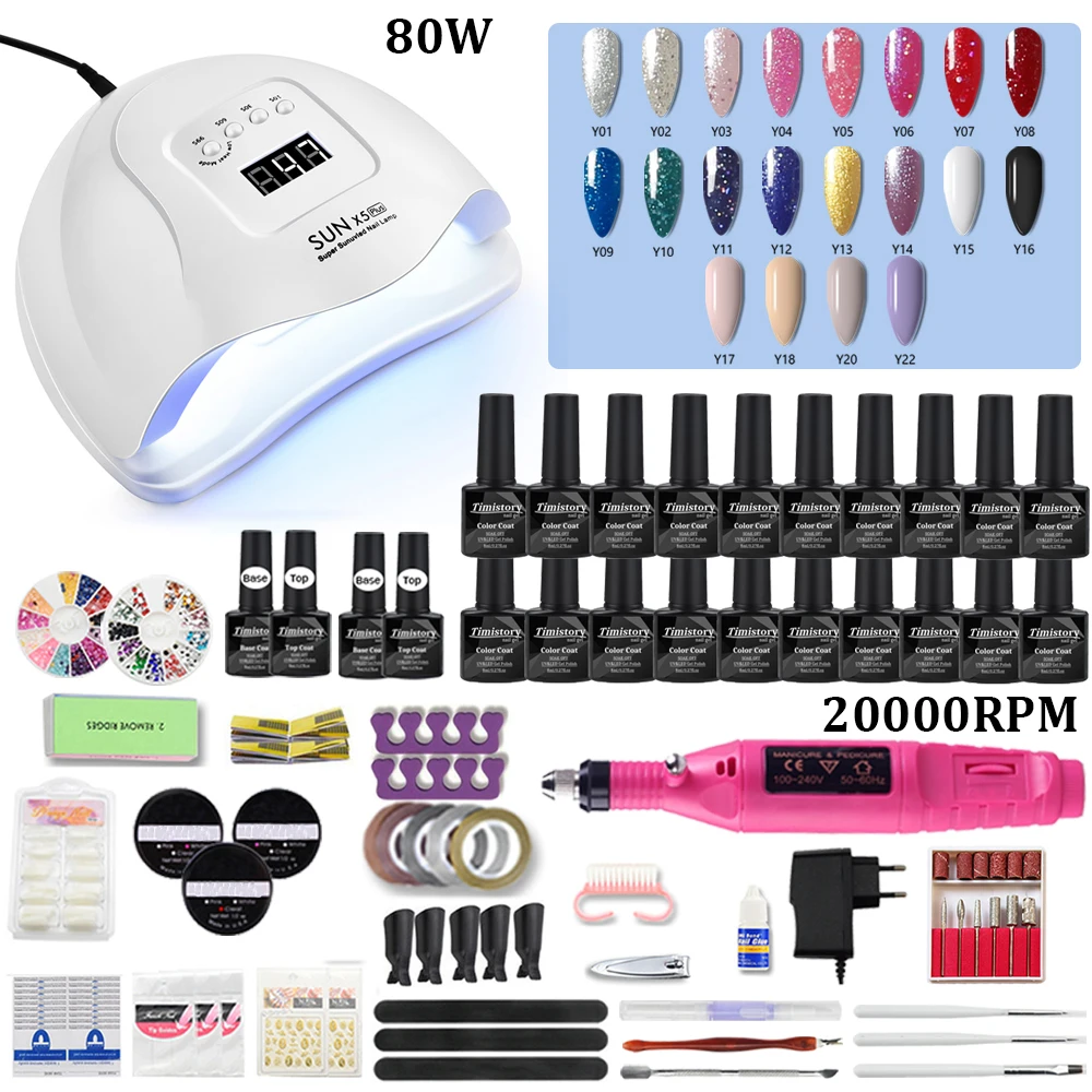 Abiti da 20 pezzi Set di unghie lucida con kit hine trapano unghie e strumenti manicure a led UV Kit set di nail art