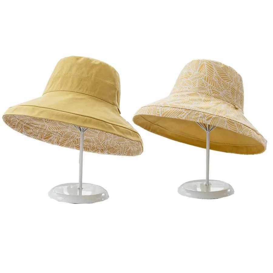 Szerokie czapki wiadra wiosna i letnie damskie czapki wiadra Fisherman Podwójny słońce wyściełany szeroki gorro Q240403