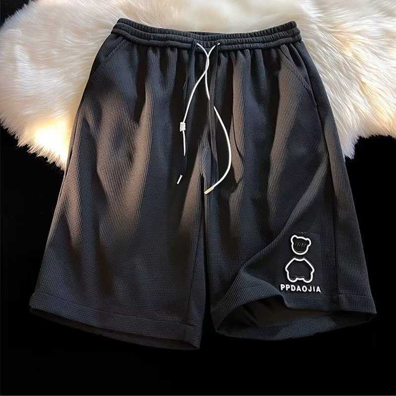 Little Bear Split Shorts Heren American Wide Legs Summer Fashion Brand Mens Waffle Casual Sports Basketball Pants