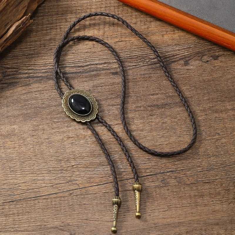 Bolo Ties Mens American Bolo Tie Punk Vintage Cowboy Hat Leather Rope Eagle Bird Necktie H7EF 240407