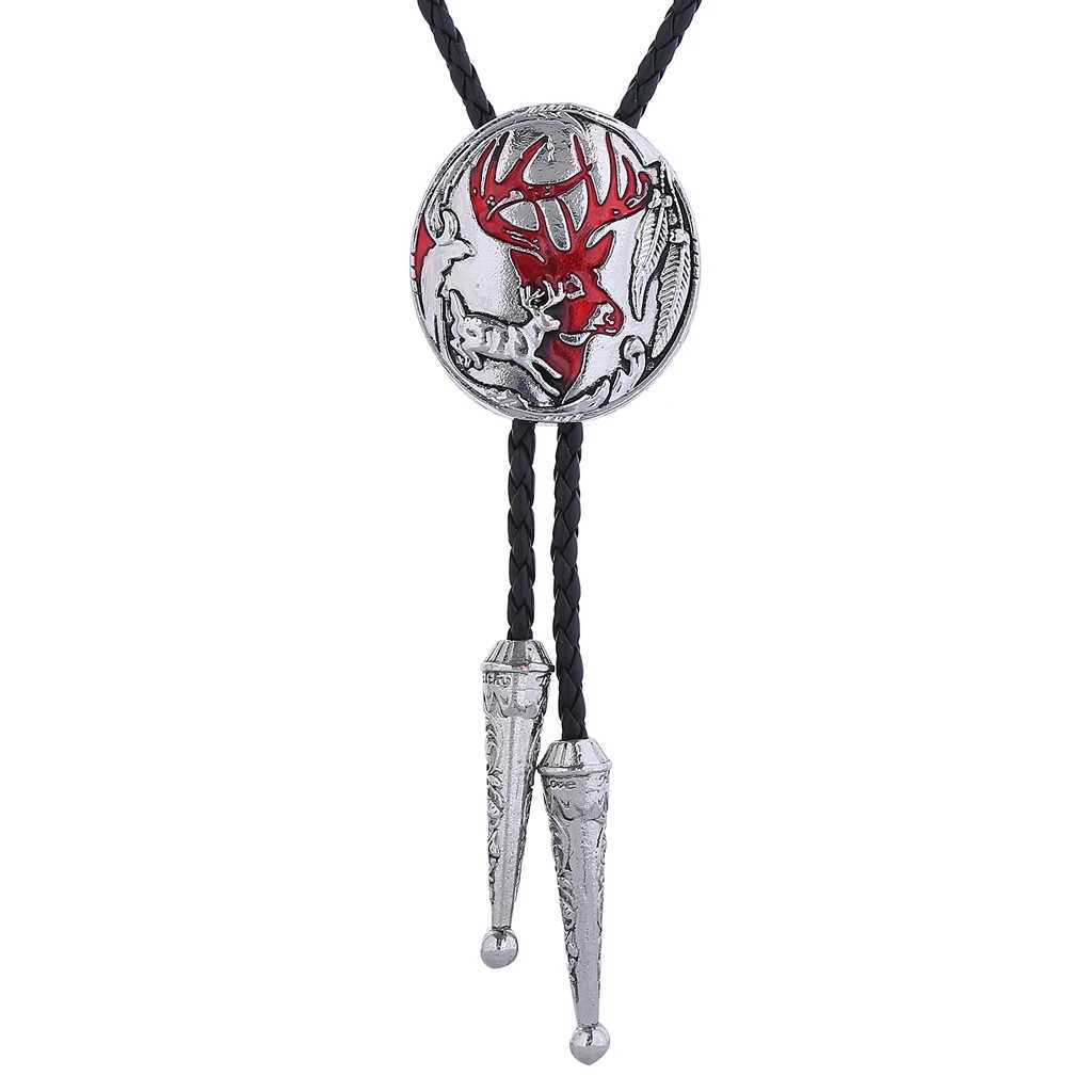 Bolo binder europeisk och amerikansk ny stil bolo tie djur älva älg fashionabla mens lädersladd halsband 240407