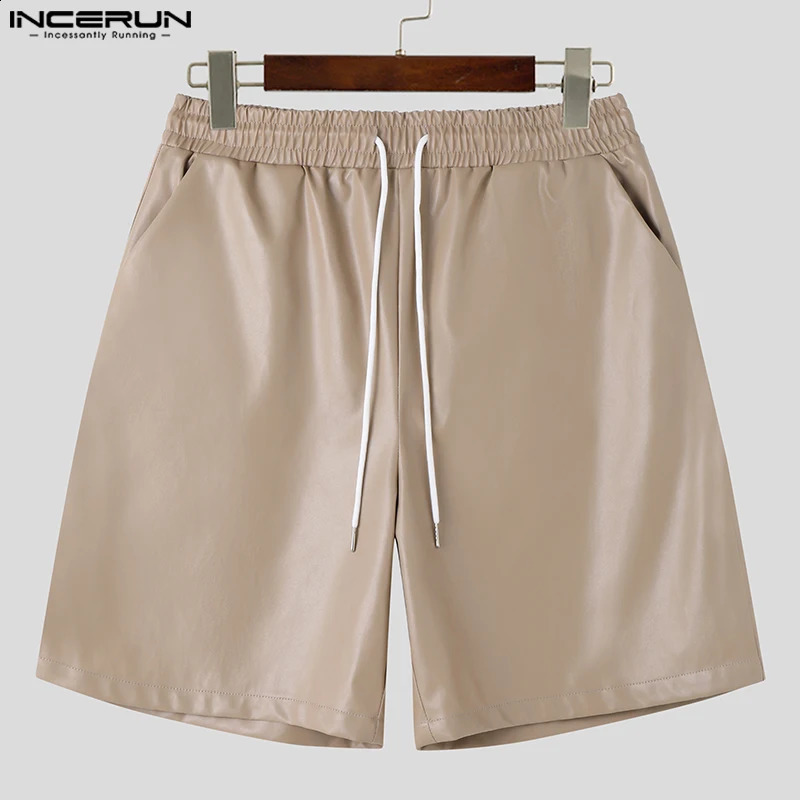 Incerun Style Style Men PU Leather Shorts sueltos cómodos Casuales bien ajustados Tubo recto sólido Allmatch S5XL 240407