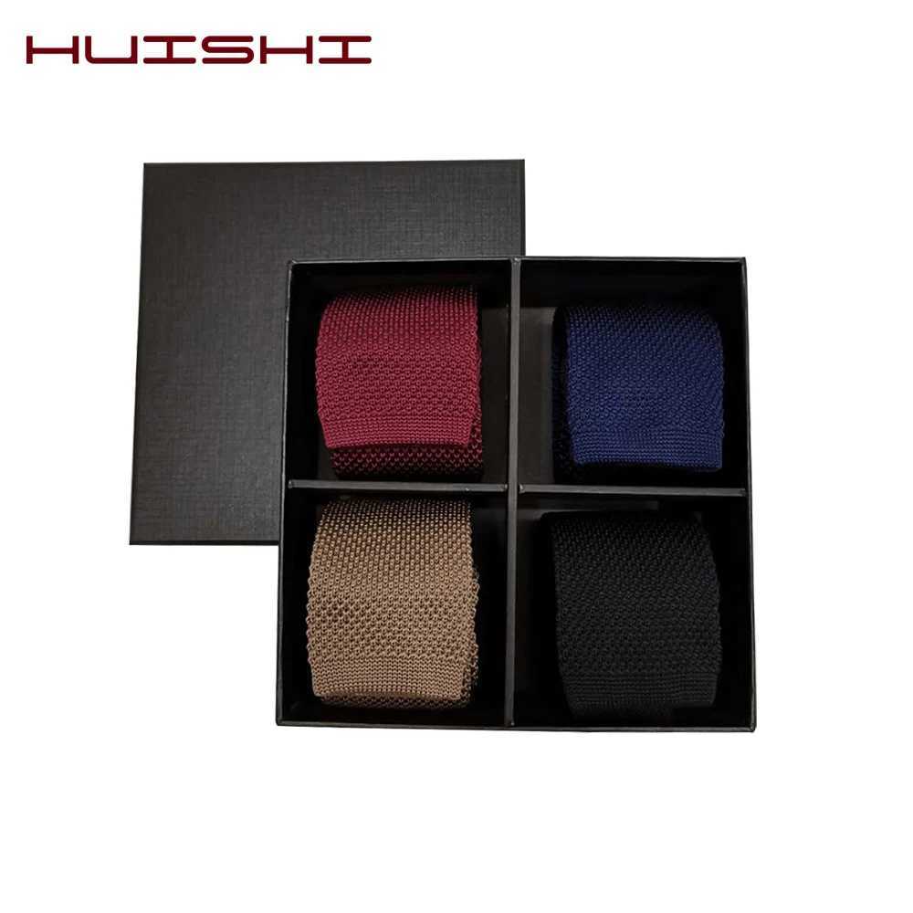 Neck Ties HUISHI Slim fashion Knitted ties for men 5.5 cm solid Black White Gray Blue Burgundy Knitted tie 240407