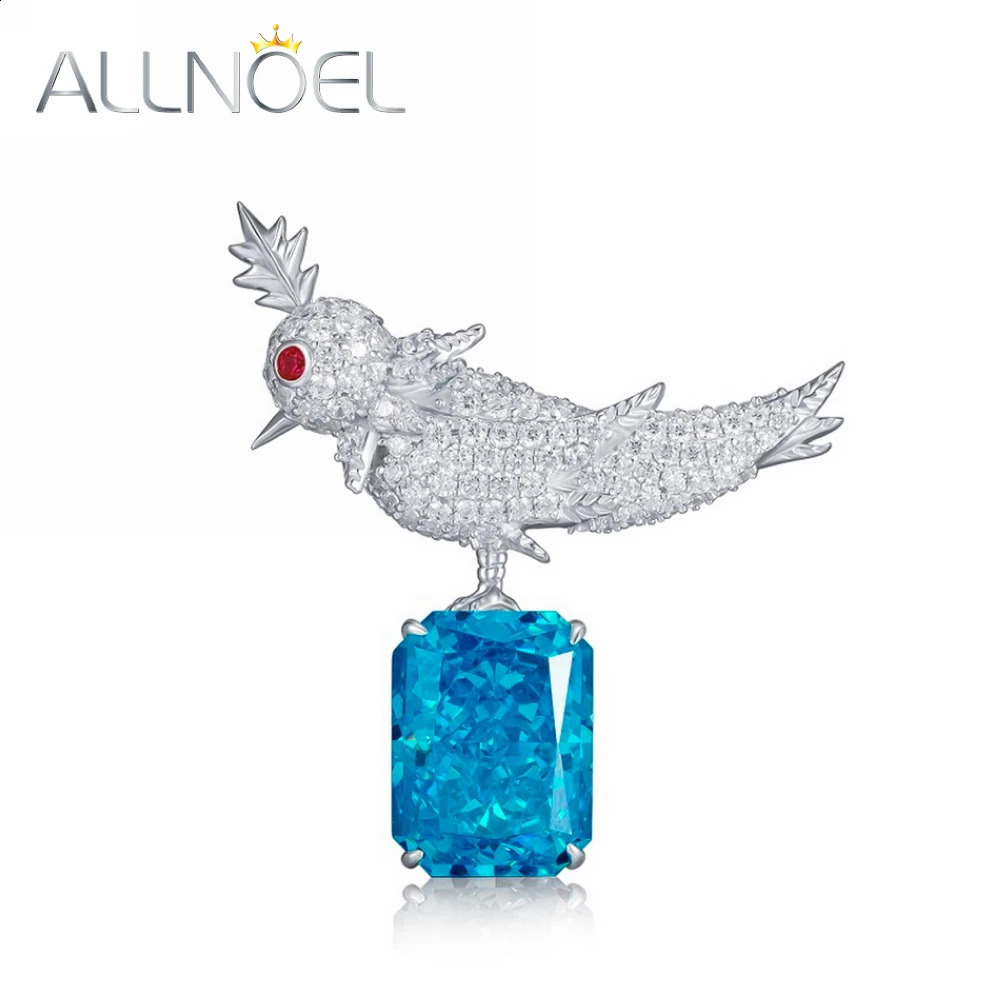 Allnoel 925 Sterling Silver Brosches for Women High Carbon Diamond Bird Woodpecker Animal Wedding Party Delicate Jewelry Gift 240401