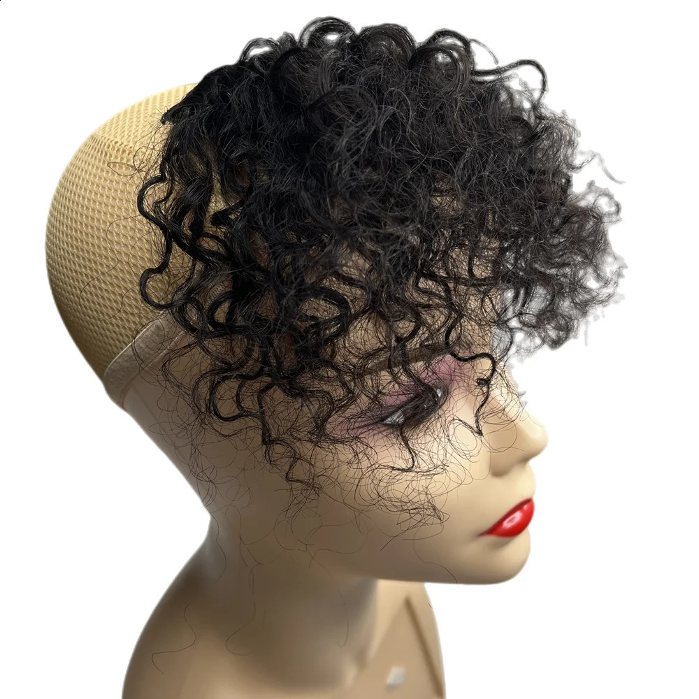 Kurzer Afro Kinky Curly Pons Curly Human Hair Pony für schwarze Frauen Clip in den Haarflügeln Brasilianisches menschliches Haar Nicht-Remei 240403