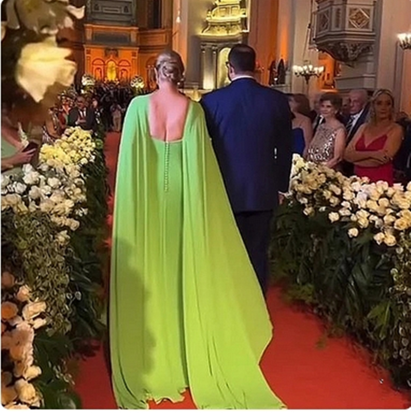 Vestidos de noite verde elegante Limen mangas de capa de capa de chiffon longa ocasião formal para mulheres 2024 BONDOS SEXY RECULADOS BONDRESS VOSTA