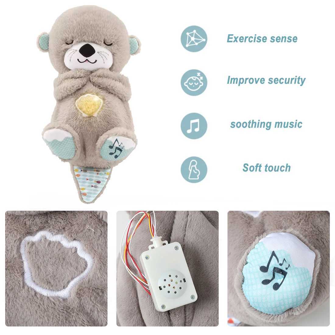 Movies TV Plush toy Breathing Otter Baby Sleep and Playmate Otter Musical Stuffed Plush Toy with Light Sound Newborn Sensory Comfortable Baby Gifts 240407