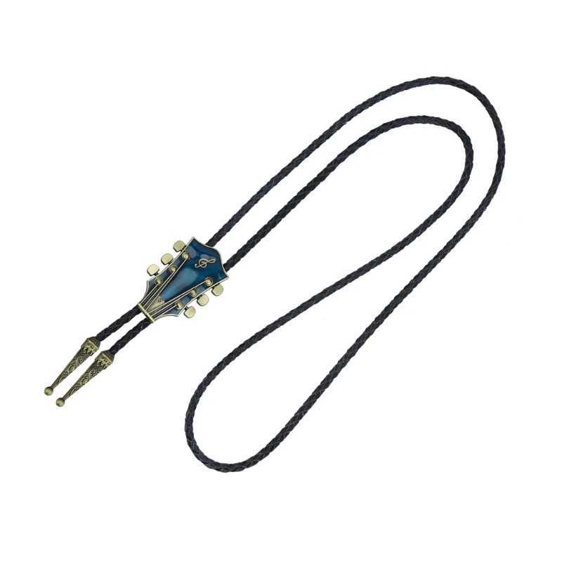 Bolo liens en métal sculpture bolo cravate cowboy guitare tête cravate pour chemise jeans collier western élégant en cuir cravate bola tie 240407