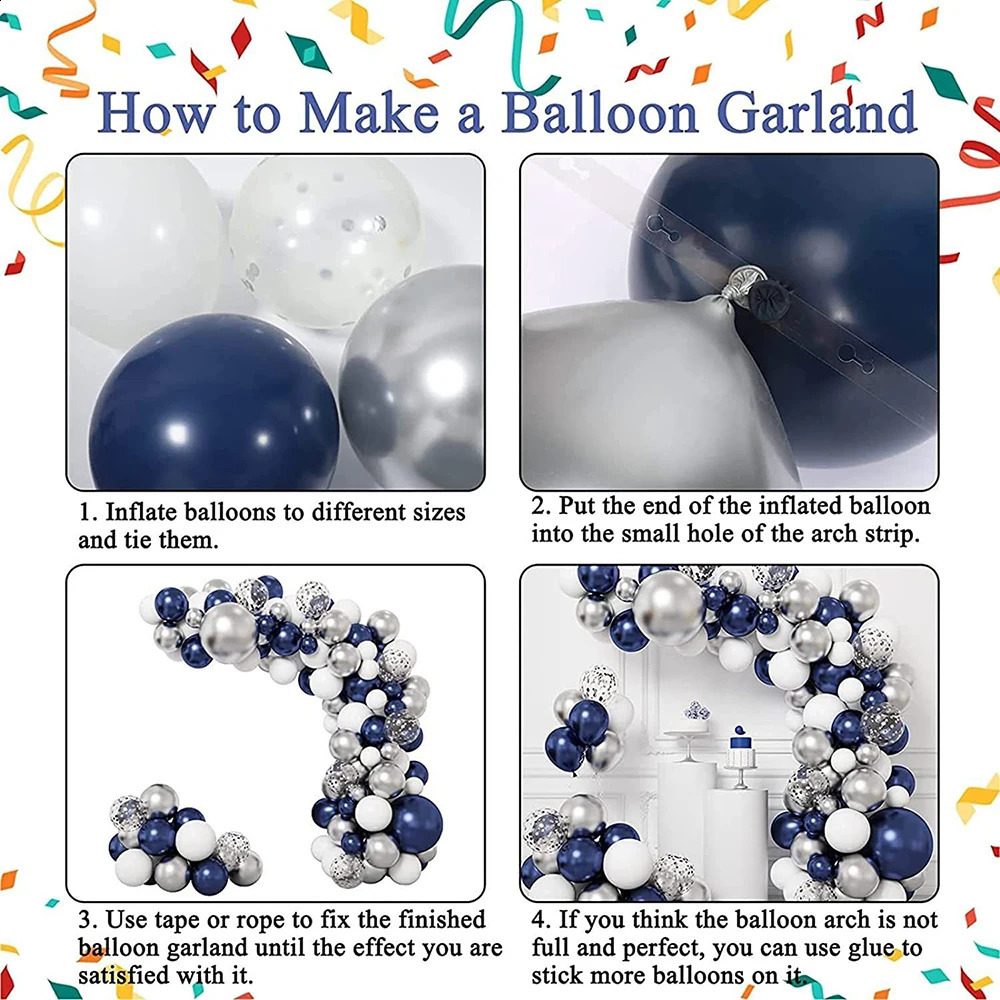 Night Blue White Balloon Set Party Balloon Set Silver Balloon Wedding Birthday Party Festival Celebration Scene Layout Ballons 240328