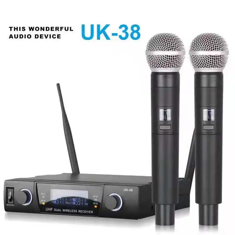 Microphones UK38 Dual Wireless Microphone System Stage Performances 2 Hantera MIC för Karaoke Church Party