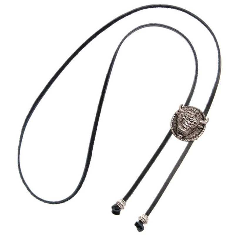 Bolo bindt westerse vintage bolo -stropdas voor mannen koe schedel ontwerpen cowboy stropdas zwart leer bolo stroptie ketting cowboy sieraden 240407